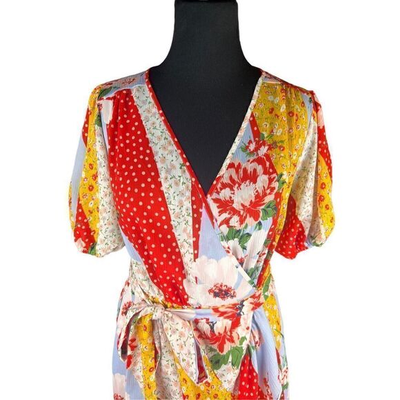 Ny & Co multicolor patterned floral faux wrap midi flowy dress cottagecore M - Picture 2 of 8